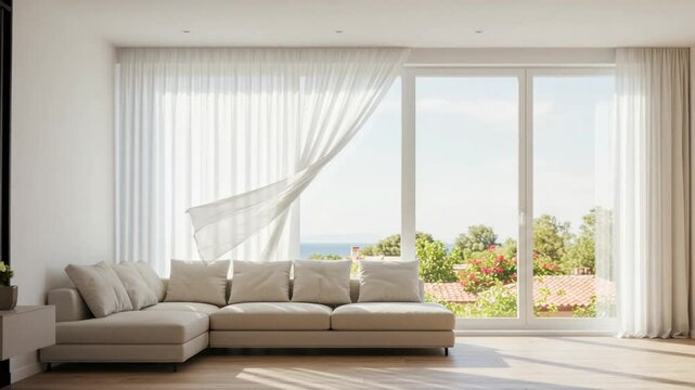 穏やか日光 心地良 ソファ 海景