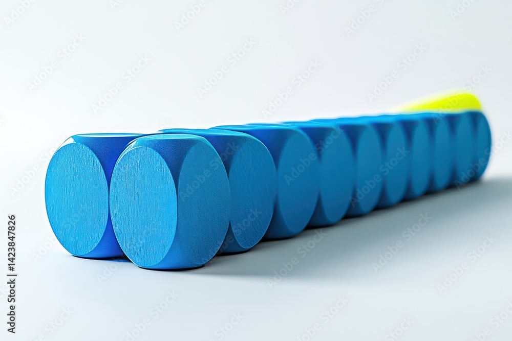 Poster blue cylinders in a row abstract design for business technology and innovation concepts