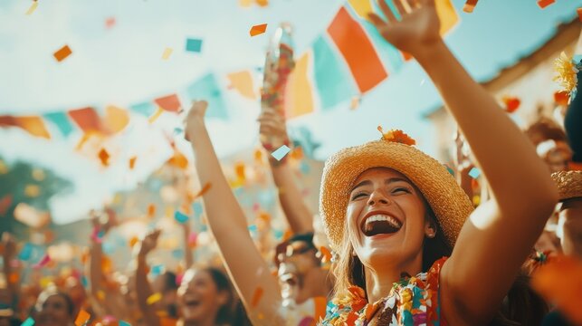 Fototapeta crowd enjoying celebration of Cinco de Mayo at street on sunny day