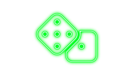 Neon dice icon green color glow with transparent background