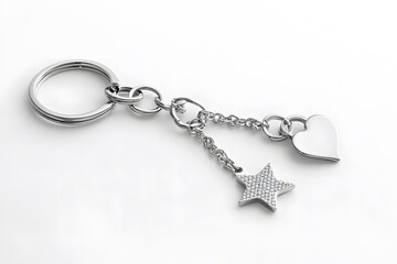 Silver keychain with heart and star