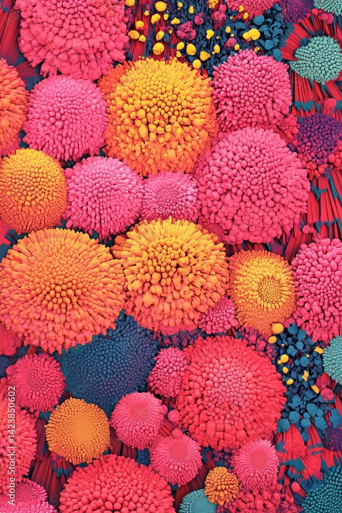 Poster colorful 3d abstract spiky balls forming an intricate pattern