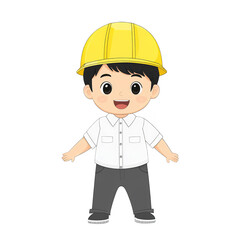 Cartoon Engineer Character With Yellow Helmet and White Shirt On Transparent Background