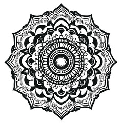 Mandala black and white vector illustration on transparent background PNG