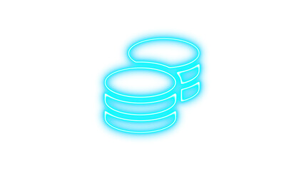 Neon coins icon cyan  color glow with transparent background