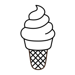 Ice cream waffle cone pictogram isolated vector object contour drawing illustration. Soft-serve wafer ice-cream. Food clipart. Icon or logo.