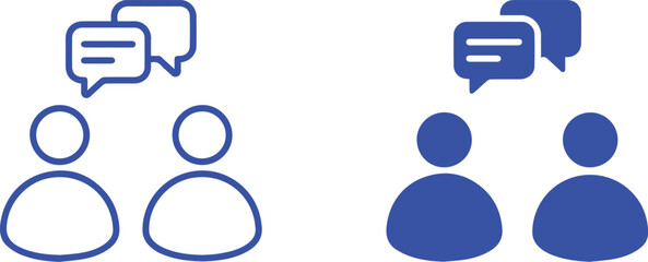 Fototapeta premium Simple icons, communication symbols, blue and white color scheme, minimalist design, chat bubbles, human silhouettes, social interaction, conversation concept