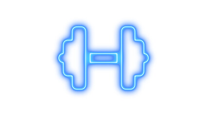 Neon dumbbell icon blue color glow with transparent background