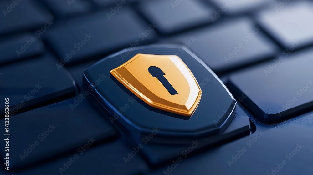 Poster cyber security concept shield key on keyboard