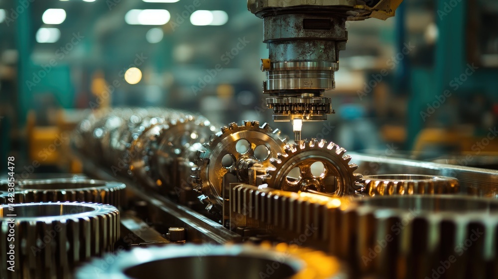 Poster robotic arm precisely assembling gear mechanisms on a specialized fixture