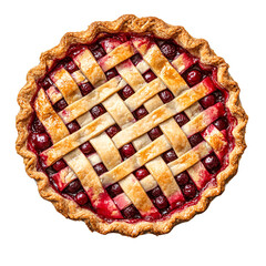 Delicious homemade fruit pie with lattice crust top view
