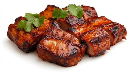 Juicy Mexican cochinita pibil slow-roasted pork on an immaculately white background.