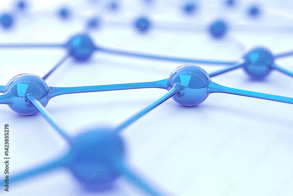 Poster abstract network of interconnected blue nodes and lines