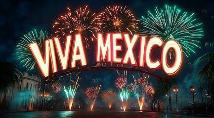 Vibrant Viva Mexico celebration with fireworks! Perfect for Cinco de Mayo, Mexican Independence Day designs, festive banners, cultural events, and holiday greetings.