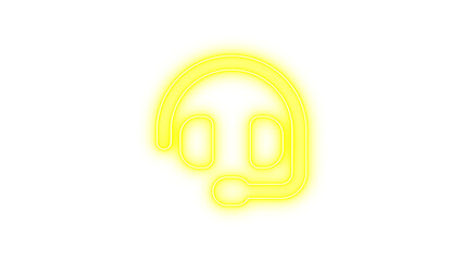 Neon headset icon yellow color glow with transparent background