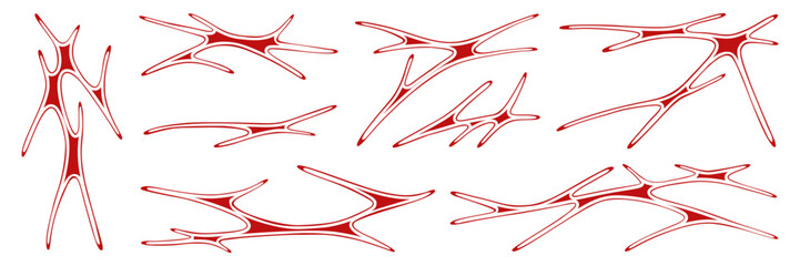 Y2k outline neo-tribal graphic hand drawn element. Red sigilism tattoo shape. Aesthetic of 90s, 2000s. Vector illustration for sticker, poster, collage, design template.
