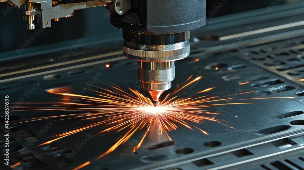 Poster sophisticated machining tools with high-precision calibrators and laser-guided cutters