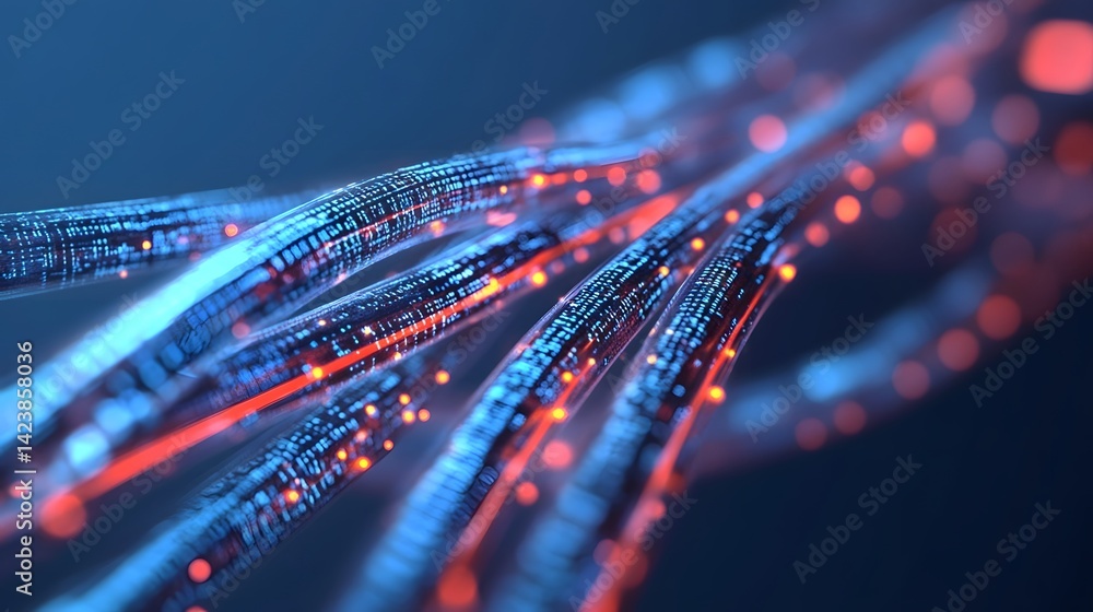 Poster glowing digital infrastructure with illuminating ethernet cables