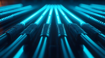 Futuristic Blue Ethernet Cables Symbolizing Modern Digital Infrastructure