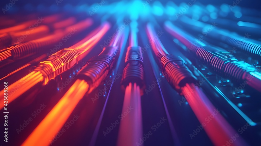 Poster futuristic interconnected it infrastructure with glowing network cables
