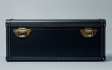 Vintage Black Leather Suitcase on Gray Background