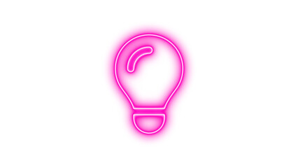 Neon lightbulb icon pink color glow with transparent background