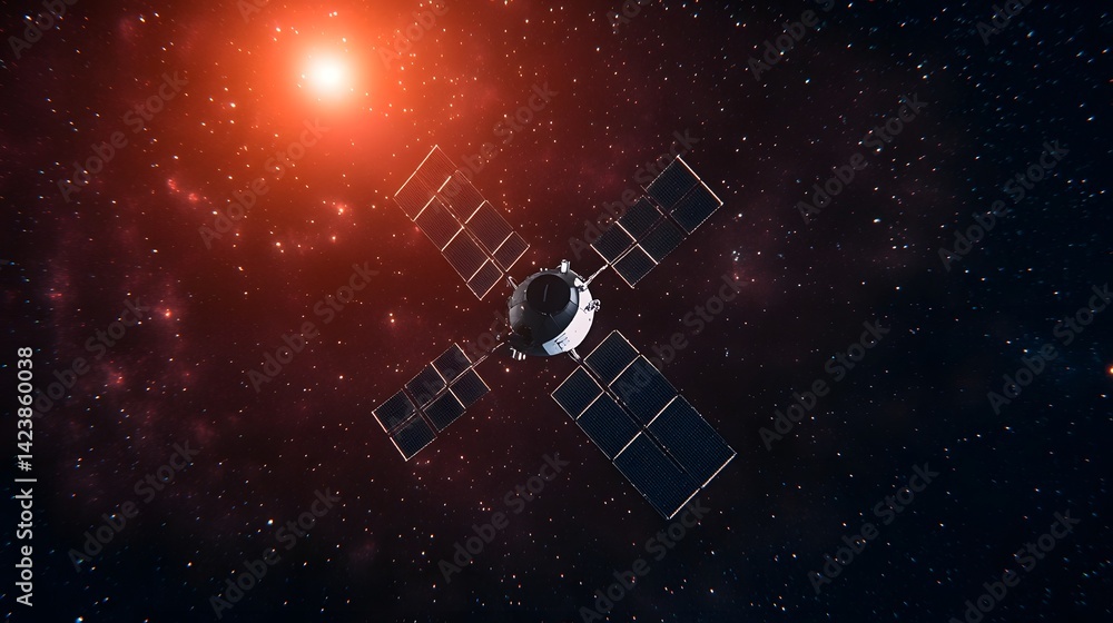 Aufkleber satellite transmitting signals representing space-based communication and internet services
