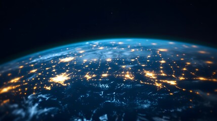 Obraz premium Illuminated Earth with Interconnected Digital Data Streams Symbolizing Global Networking