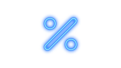 Neon percent icon blue color glow with transparent background