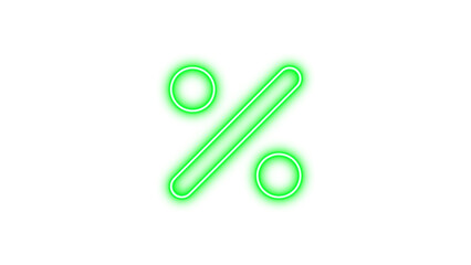 Neon percent icon green color glow with transparent background
