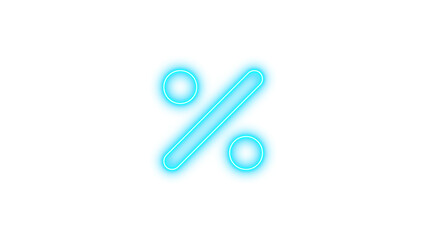 Neon percent icon cyan color glow with transparent background