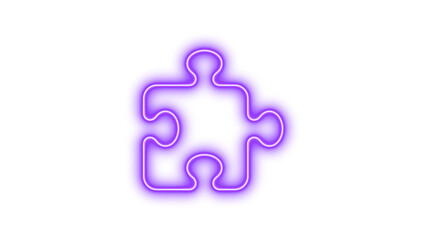 Neon puzzle piece icon purple color glow with transparent background