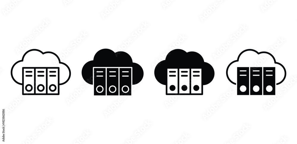 Aufkleber cloud library server icon set black and white cloud data storage vector design