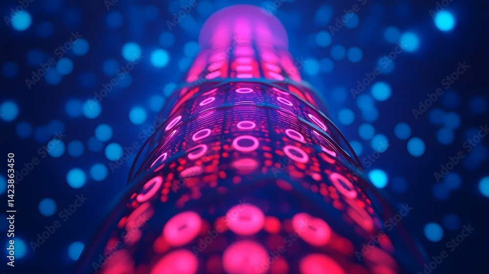 Poster advanced 5g tower with holographic data visualization representing next-gen mobile technology