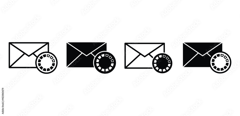 Poster loading mail icons black and white envelope and circular spinner illustration vector design