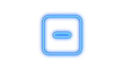 Neon square minus icon blue color glow with transparent background