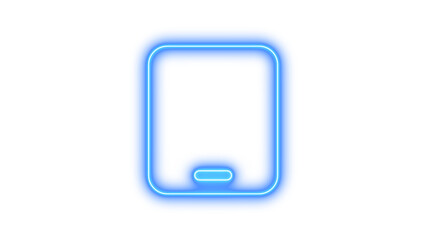 Neon tablet icon blue color glow with transparent background