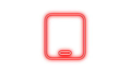 Neon tablet icon red color glow with transparent background