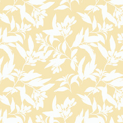 Obraz premium Simple monochrome two-color seamless pattern with flowers silhouette.