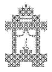 Indian Traditional and Cultural Rangoli or Kolam design concept of stage with lamp isolated on white background - vector illustration