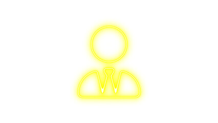 Neon user tie icon yellow color glow with transparent background