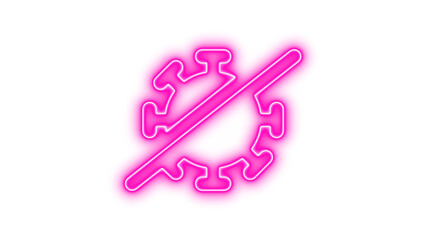Neon virus covid slash icon pink color glow with transparent background