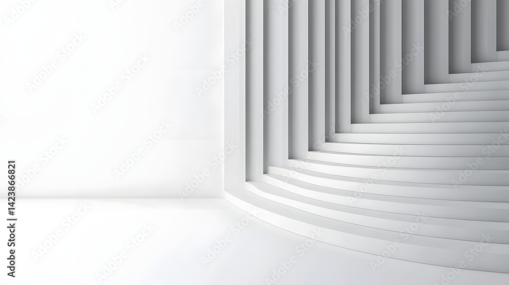 Poster minimalist architectural composition with stacked curved panels in soft white setting
