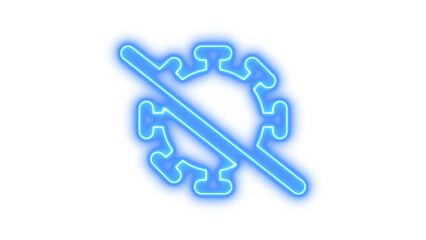 Neon virus covid slash icon blue color glow with transparent background