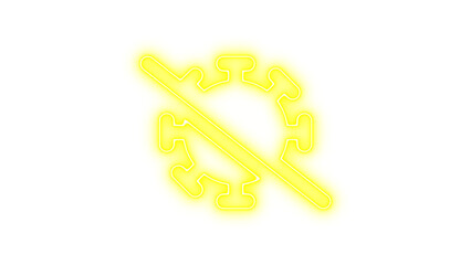 Neon virus covid slash icon yellow color glow with transparent background