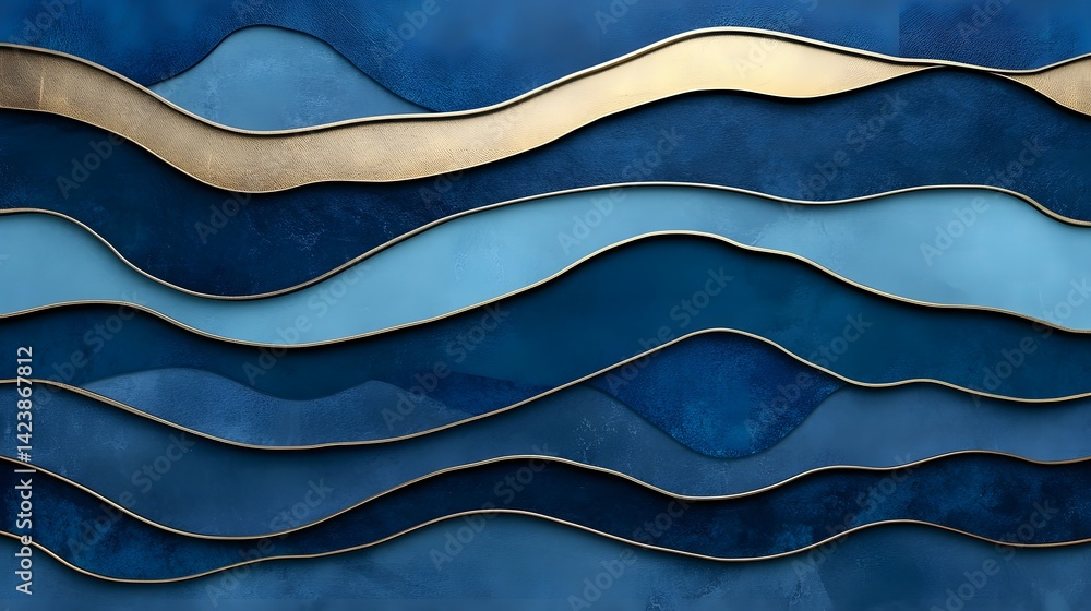 Poster futuristic abstract wavy pattern with metallic textures and modern geometric shapes