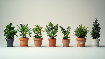 Various houseplants in terracotta pots