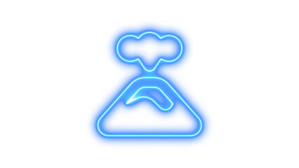 Neon volcano icon blue color glow with transparent background