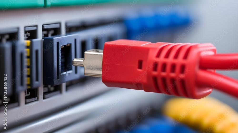 Poster ethernet cable plugged into network switch for secure it connectivity