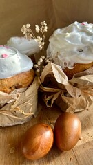 Easter cakes and painted eggs. Christian holiday, Orthodoxy.